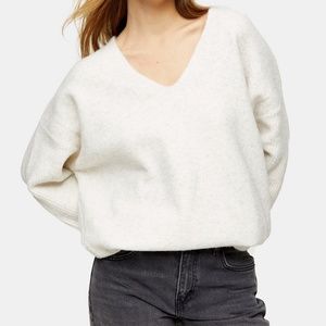 Topshop Women's Ivory White Ribbed V-Neck Longline Knitted Sweater Size 4-6 NEW